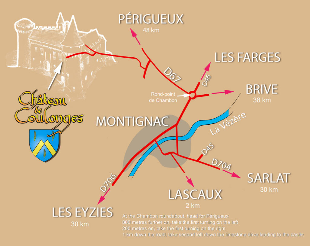 Directions to Coulonges Castle located in Montignac-Lascaux in Périgord noir